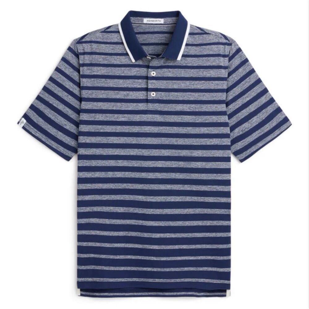 Ashworth NWT Mirage Striped Lightweight Performance Ombre Golf Polo Driver Navy